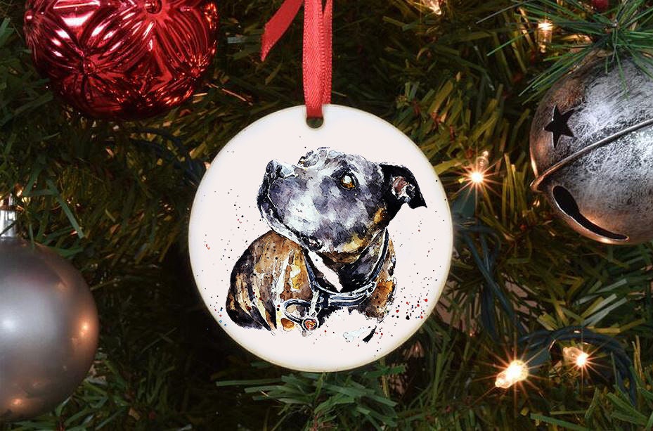 Staffordshire Bull Terrier III Christmas Ornament | Dog Lover Gift | Edswatercolours