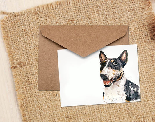 Tri Colour English Bull Terrier Greeting Card | Dog Lover Gift | Edswatercolours