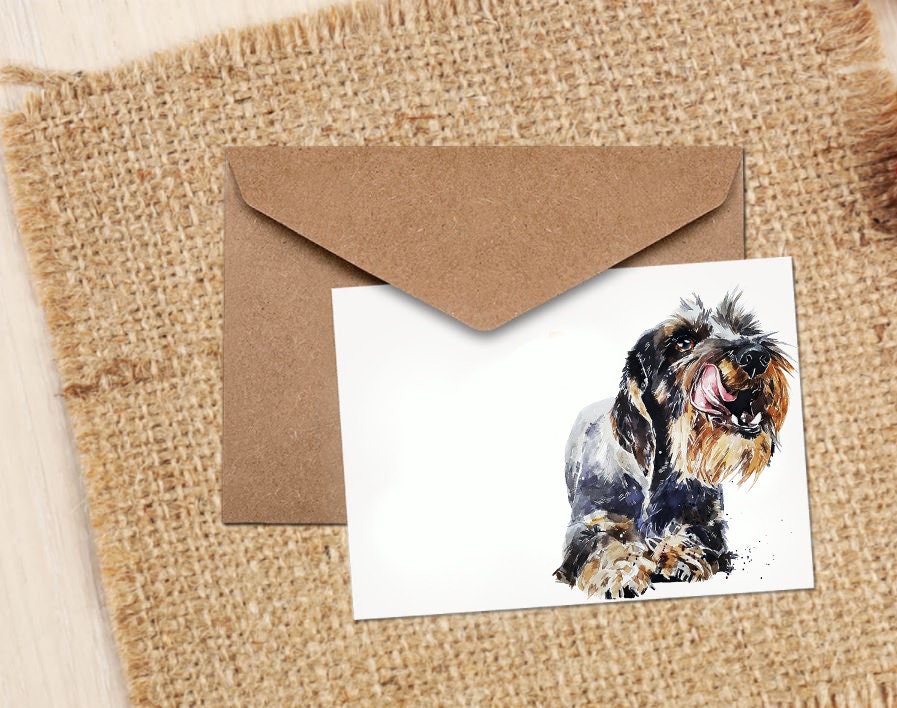 Wirehaired Dachshund Greeting Card, Doxie Dog Art (4x6 Blank)