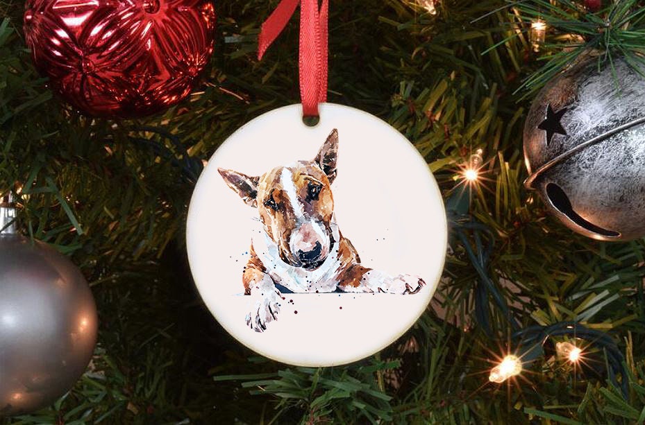 Bull Terrier II Christmas Ornament | Dog Lover Gift | Edswatercolours