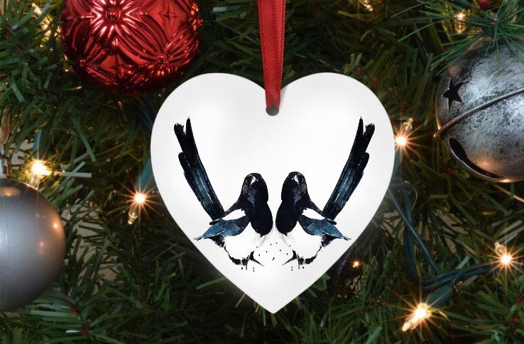 Magpie II Heart Christmas Ornament | Wildlife Gift | Edswatercolours