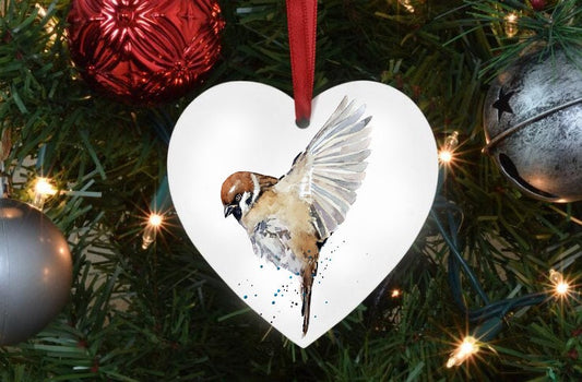 Sparrow Heart Christmas Ornament | Wildlife Gift | Edswatercolours