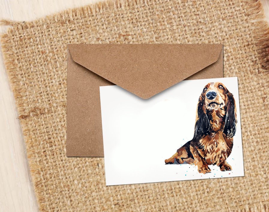 Long Haired Dachshund Greeting Card | Dog Lover Gift | Edswatercolours