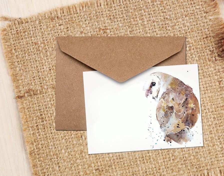 Barn Owl I See you Watercolour Art Note/Greeting Card - Barn Owl Greeting card,Barn Owl Note card, Barn Owl watercolor Card
