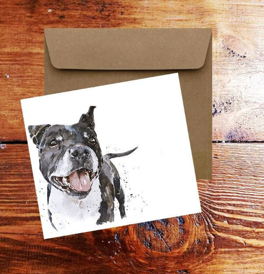 Blue Staffordshire Bull Terrier Greeting Card | Dog Lover Gift | Edswatercolours