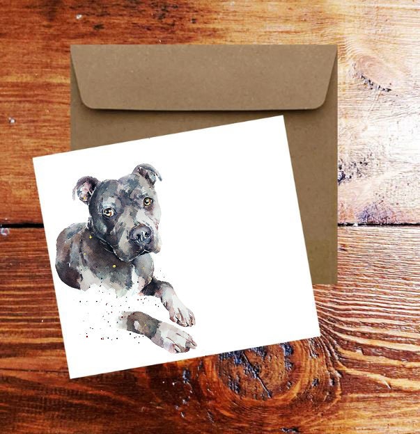 Blue Staffordshire Bull Terrier II Christmas Card | Dog Lover Gift | Edswatercolours