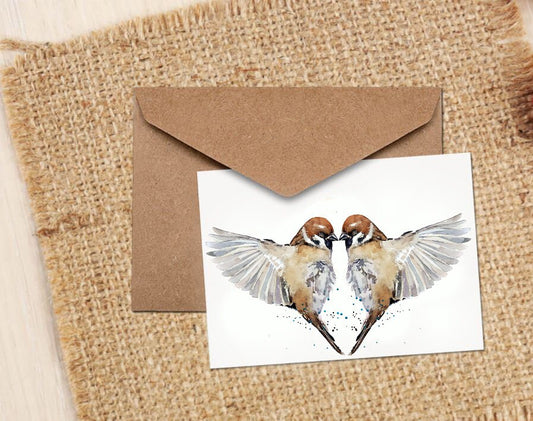 Lovers Dance Art Note/Greeting Card -House sparrow Greeting card,House sparrow Note card,House sparrow watercolor Card