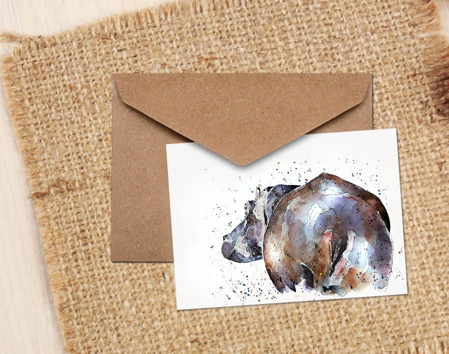 Big Bum Hippo Greeting/Note Card-Hippo  card, Hippo Greeting card ,Hippo greetings card