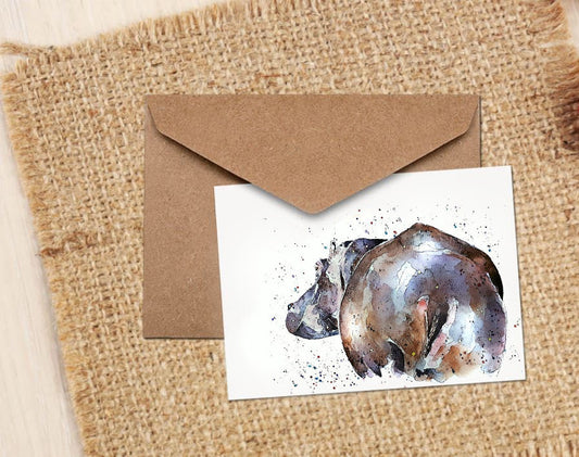 Big Bum Hippo Greeting/Note Card-Hippo  card, Hippo Greeting card ,Hippo greetings card
