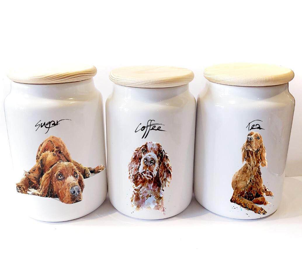 Red Setter Ceramic Storage Jars Gift Set (Set of 3) | Tea Coffee Sugar Canisters | Edswatercolours