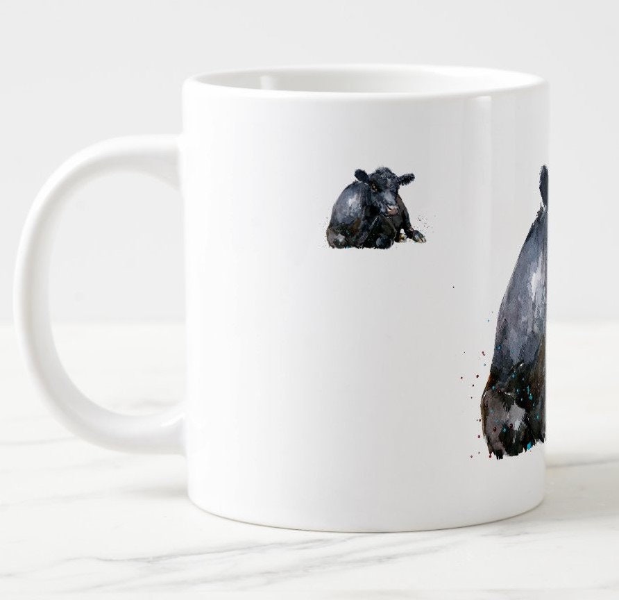 Aberdeen Angus Cow Ceramic Mug 15oz | Cow Lover Gift | Edswatercolours
