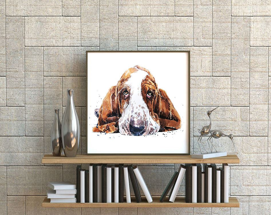 Basset Hound " Print Watercolour,Basset Hound art,Basset Hound print, Basset Hound watercolour