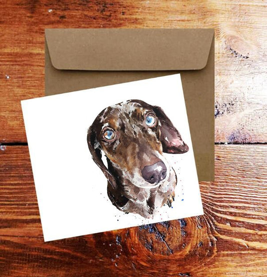 Dapple Dachshund Greeting Card | Dog Lover Gift | Edswatercolours
