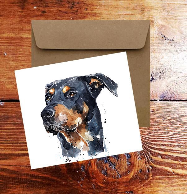Doberman Greeting Card | Dog Lover Gift | Edswatercolours