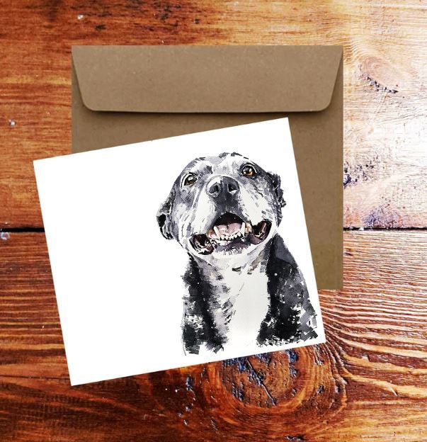 Staffordshire Bull Terrier Greeting Card | Dog Lover Gift | Edswatercolours