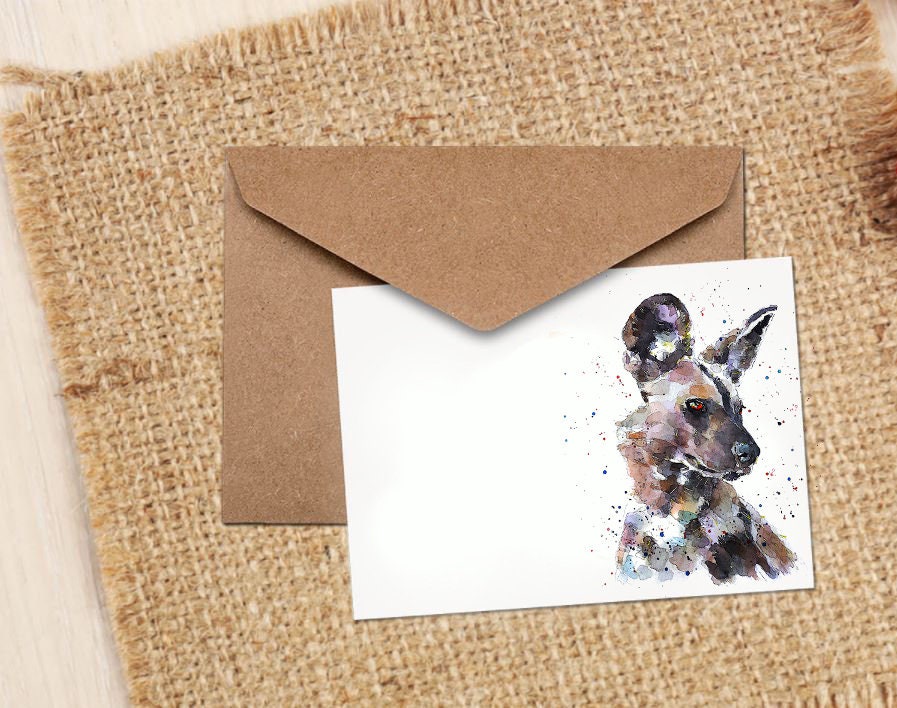 African Wild Dog Greeting Card | Wildlife Gift | Edswatercolours