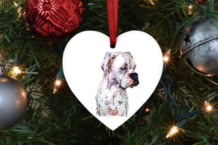 White German Boxer Christmas Ornament | Dog Lover Gift | Edswatercolours