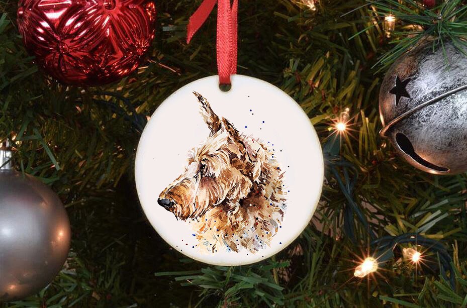 Irish Terrier Pointed Ears Christmas Ornament | Dog Lover Gift | Edswatercolours