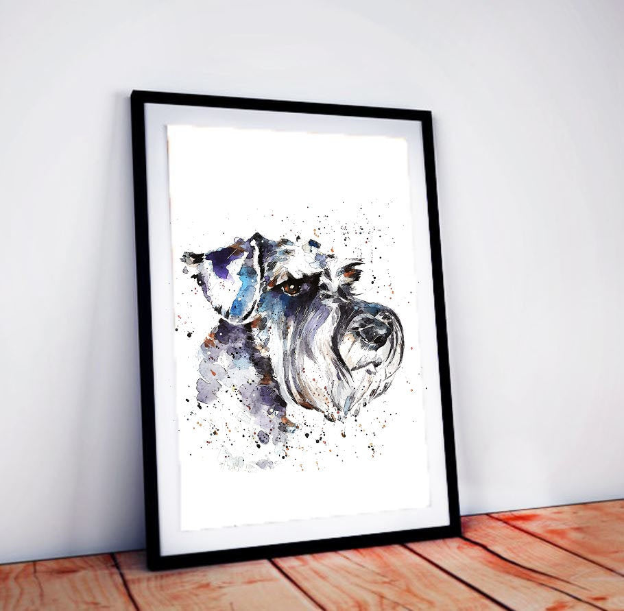 Schnauzer Watercolour Art Print, Dog Portrait