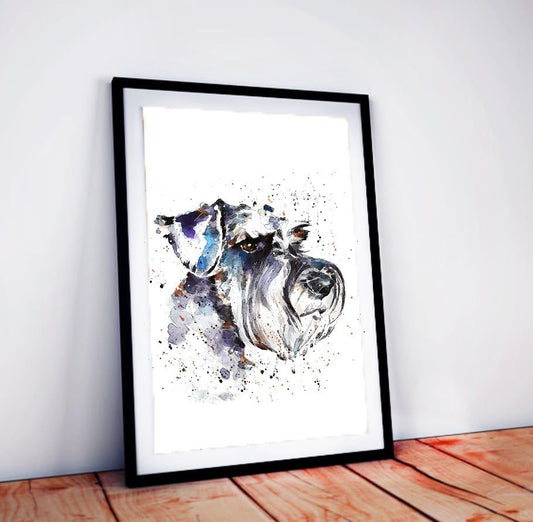 Schnauzer Watercolour Art Print, Dog Portrait