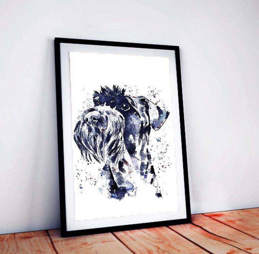 Schnauzer Print, Whimsical Watercolor Dog Portrait
