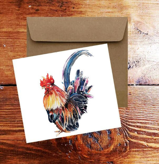 Rooster Pomp Greeting Card | Country Animal Gift | Edswatercolours