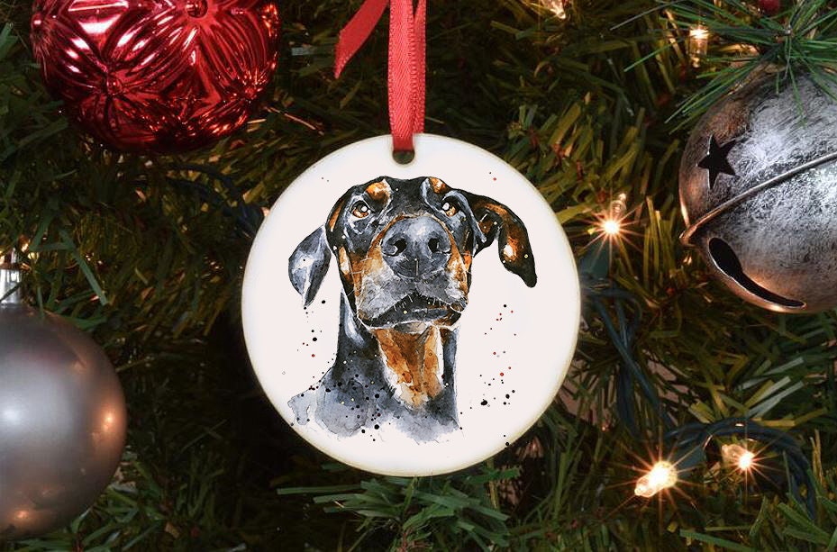 Doberman III Christmas Ornament | Dog Lover Gift | Edswatercolours