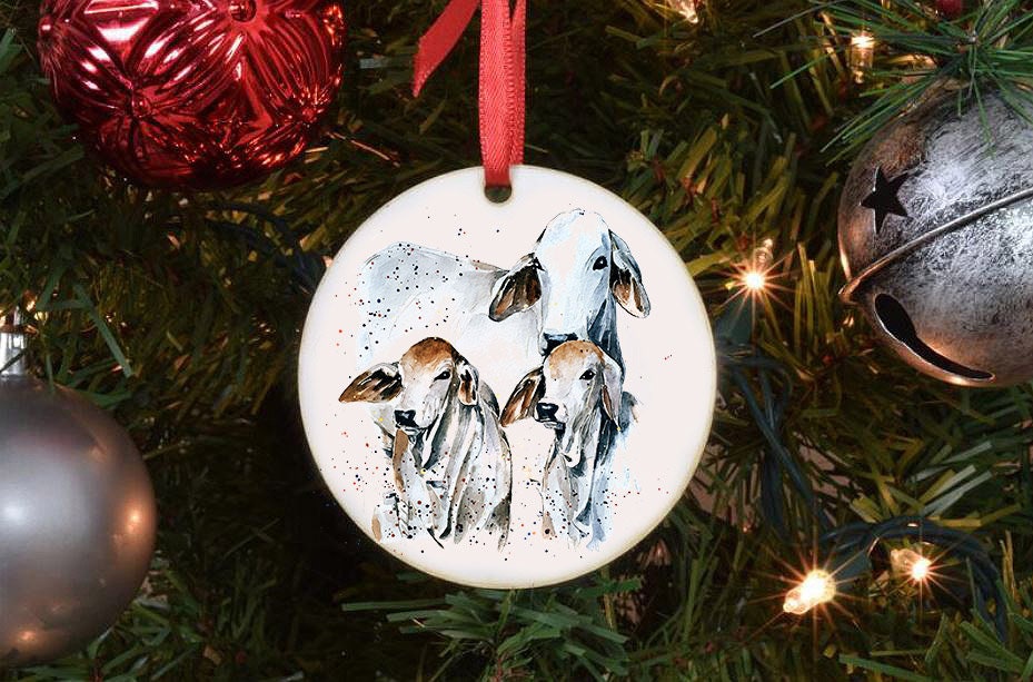 Brahman Cattle III Christmas Ornament | Country Animal Gift | Edswatercolours