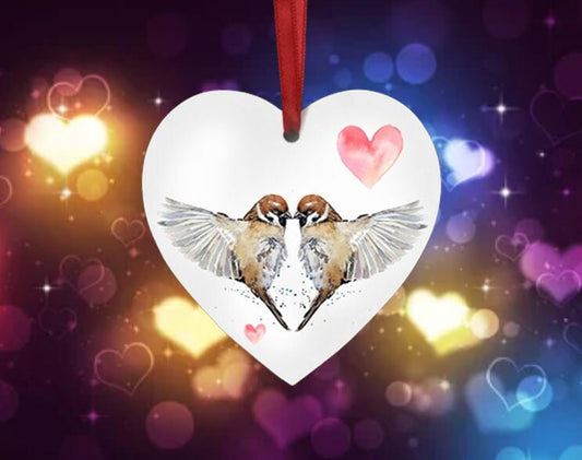 Love Birds Sparrows Christmas Ornament | Wildlife Gift | Edswatercolours