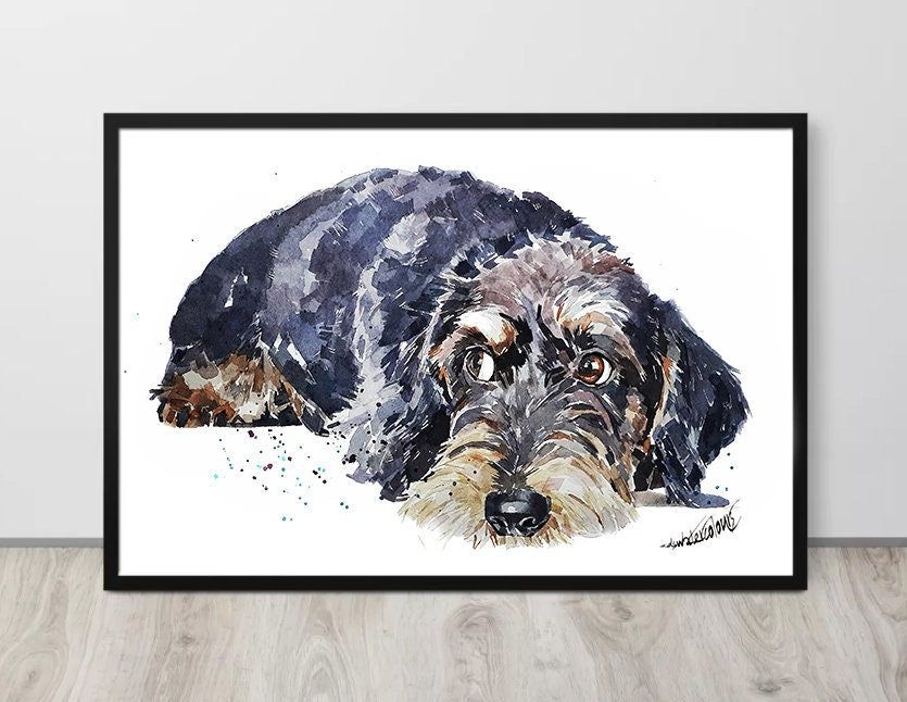 Wirehaired Dachshund " Print Watercolour, Wire Doxie, Wire Doxie Art, Wirehaired Dachshund Print,Wirehaired Dachshund wall hanging