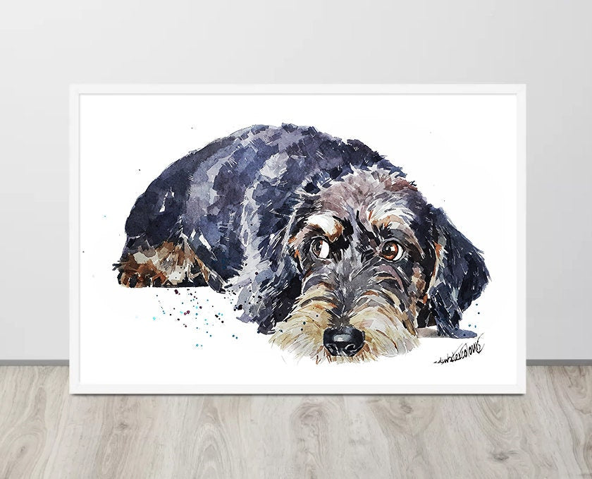 Wirehaired Dachshund " Print Watercolour, Wire Doxie, Wire Doxie Art, Wirehaired Dachshund Print,Wirehaired Dachshund wall hanging