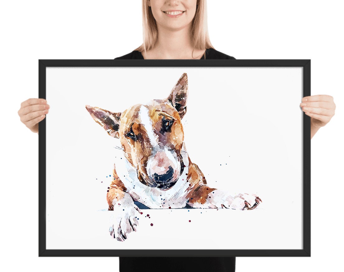 Red and White English Bull Terrier - Watercolour Print.Bull Terrier art,Bull Terrier print,Bull Terrier watercolour,Bull Terrier wall art