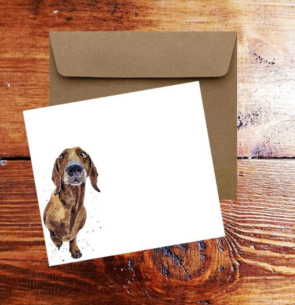 Red Dachshund Greeting Card | Dog Lover Gift | Edswatercolours