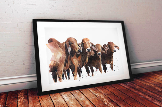 Red Brahman Cattle | Cow Lover Art Print | Edswatercolours