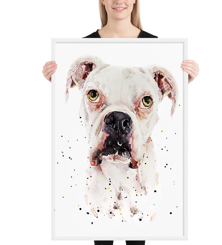 Wiggle Butts & Snorts. White Boxer Dog Art Print and Canvas – Perfect for Dog Lovers. White Boxer Dog Art
