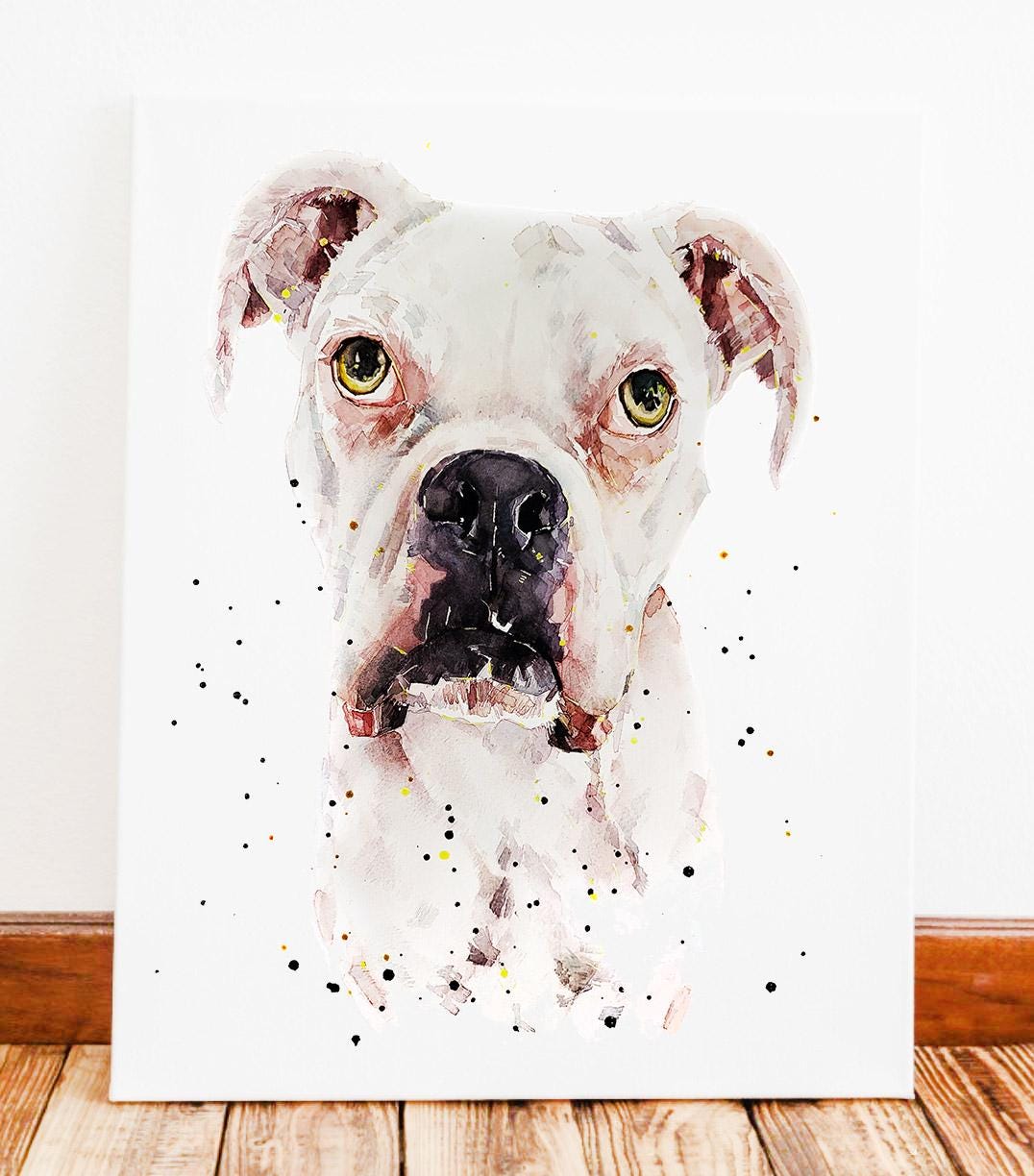 Wiggle Butts & Snorts. White Boxer Dog Art Print and Canvas – Perfect for Dog Lovers. White Boxer Dog Art