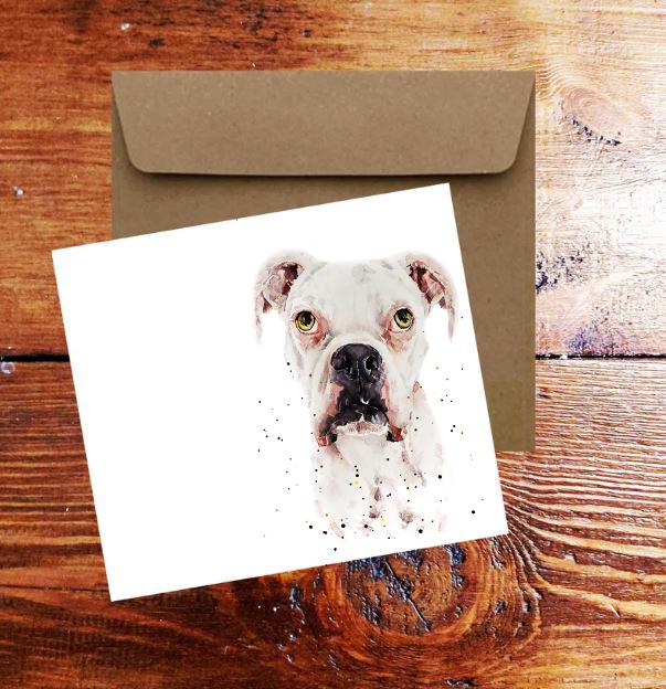 White Boxer Dog Greeting Card | Dog Lover Gift | Edswatercolours