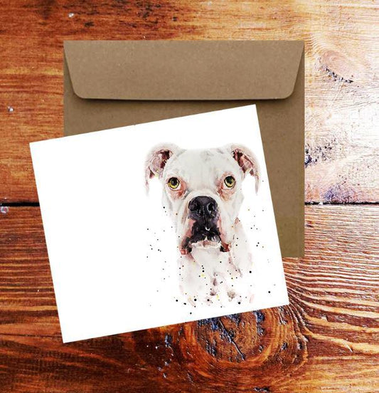White Boxer Dog Greeting Card | Dog Lover Gift | Edswatercolours