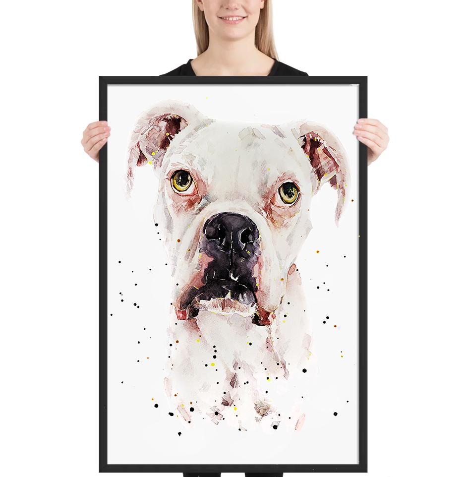 Wiggle Butts & Snorts. White Boxer Dog Art Print and Canvas – Perfect for Dog Lovers. White Boxer Dog Art