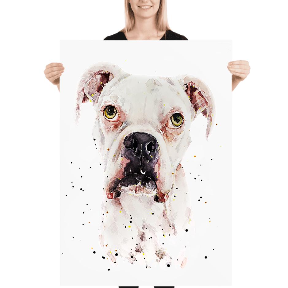 Wiggle Butts & Snorts. White Boxer Dog Art Print and Canvas – Perfect for Dog Lovers. White Boxer Dog Art