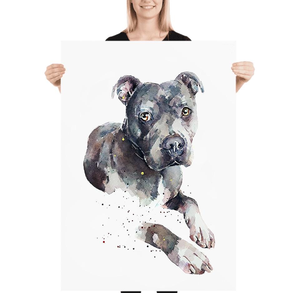 Blue Staffordshire Bull Terrier - Watercolour Print.Blue Staffy art,Blue Staffy print,Blue Staffie art print,Blue Staffie watercolour