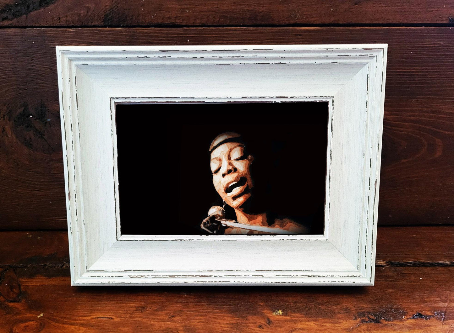 Nina Simone Mini Art Print – 17x12cm of White Rustic Framed Jazz Royalty.nina simone art,jazz wall decor,nina simone gift