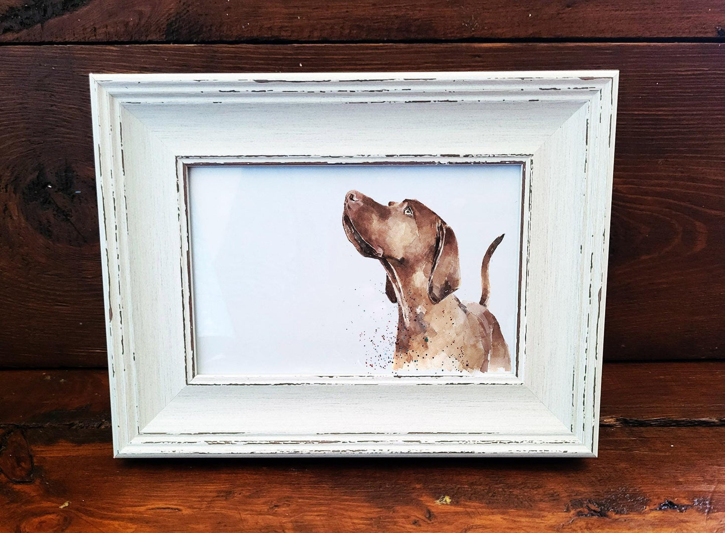 Vizsla Mini Art Print 17x12cm – Framed White Rustic Frame (Assorted) Vizsla art print framed vizsla art,vizsla dog decor,dog lover gift