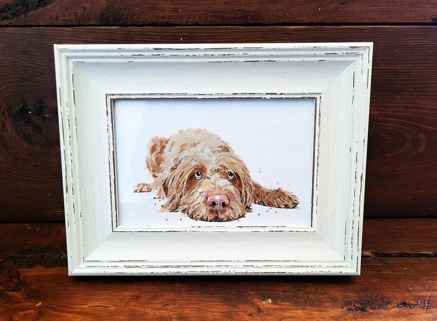 Wirehaired Vizsla Mini Art Print 17x12cm – Framed White Rustic Frame (Assorted) Wire Vizsla art print framed,vizsla dog decor,dog lover gift