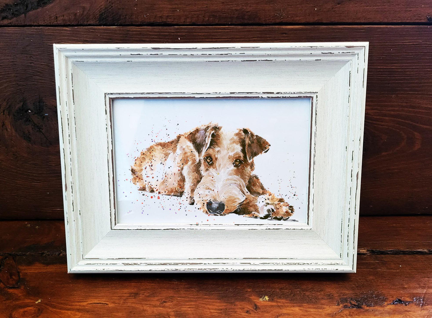 Irish Terrier Mini Art Print 17x12cm – Framed White Rustic Frame dog decor,dog lover gift,Irish Terrier gift