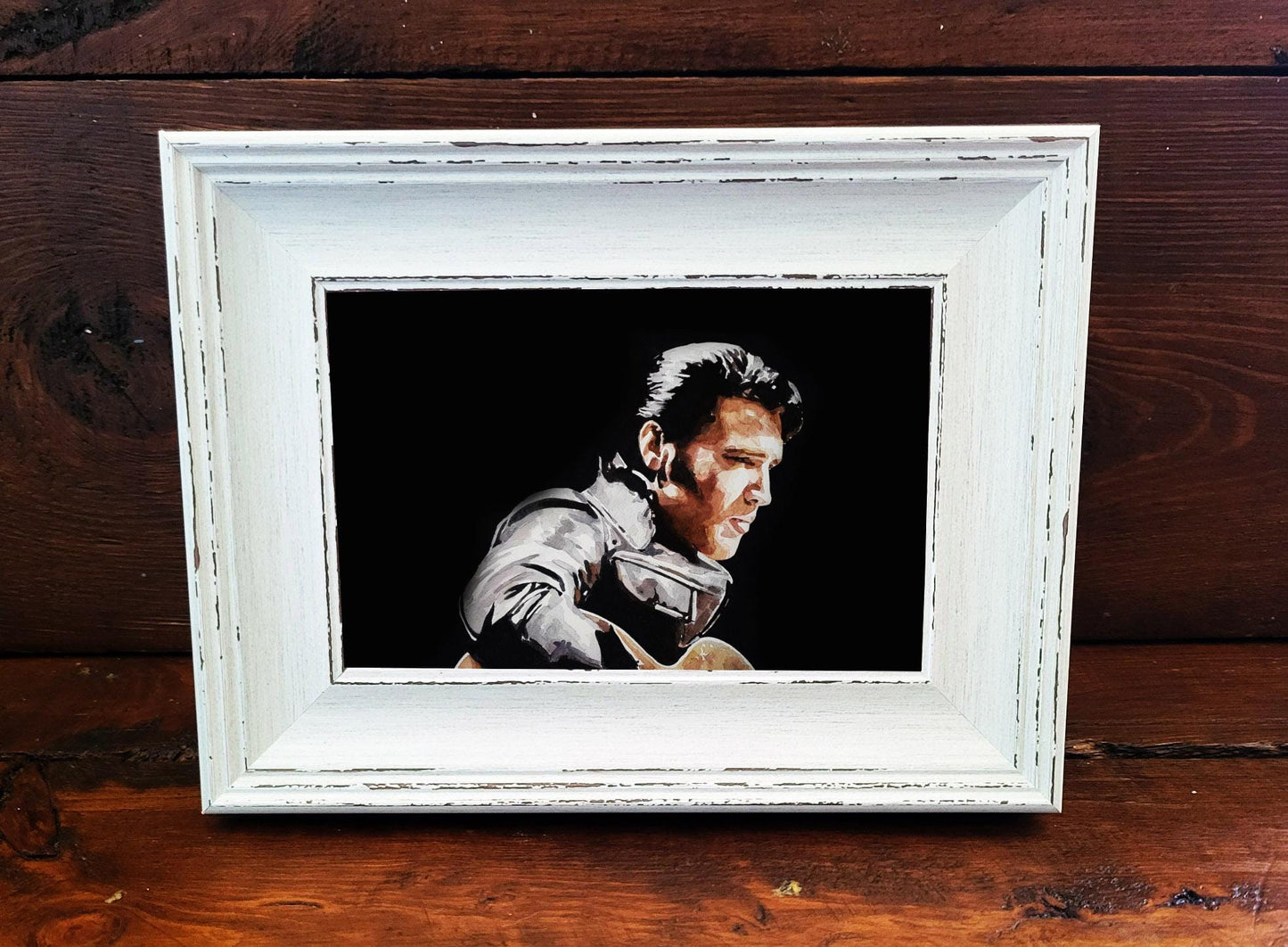Elvis Presley Mini Art Print – 17x12cm of Framed Rock History. Mini Elvis Presley Desk Art,King of rock
