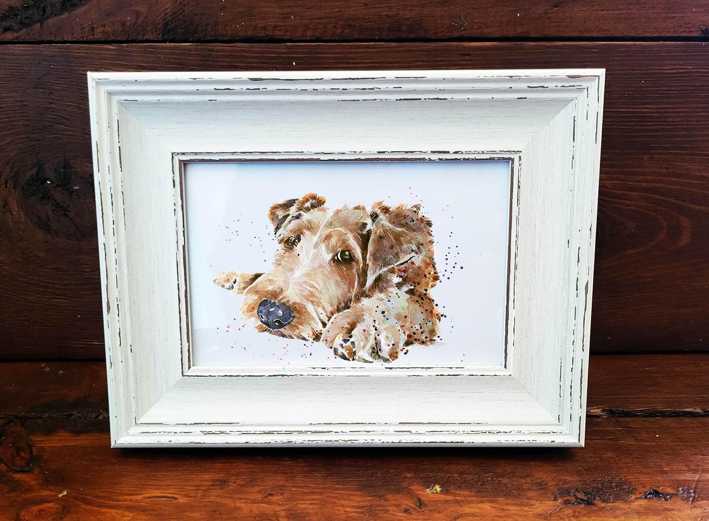 Irish Terrier Mini Art Print 17x12cm – Framed White Rustic Frame dog decor,dog lover gift,Irish Terrier gift