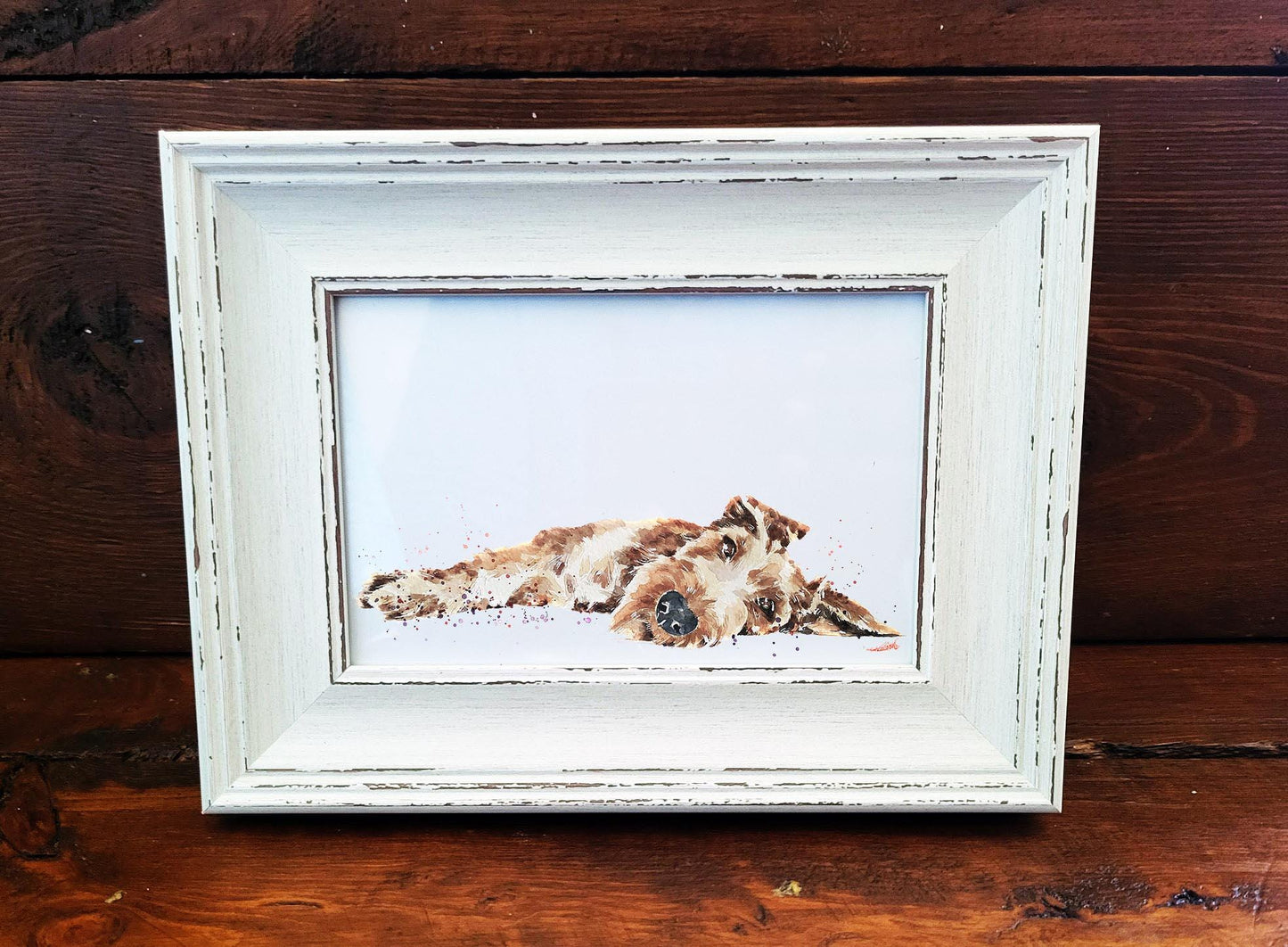 Irish Terrier Mini Art Print 17x12cm – Framed White Rustic Frame dog decor,dog lover gift,Irish Terrier gift