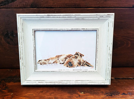 Irish Terrier Mini Art Print 17x12cm – Framed White Rustic Frame dog decor,dog lover gift,Irish Terrier gift
