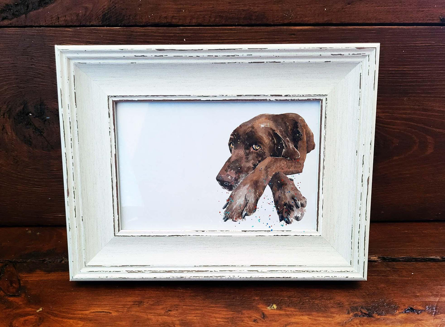 Labrador Mini Art Print 17x12cm – Framed White Rustic Frame | Labrador Wall Art, Friendly Dog Decor, Gift for Labrador Lovers